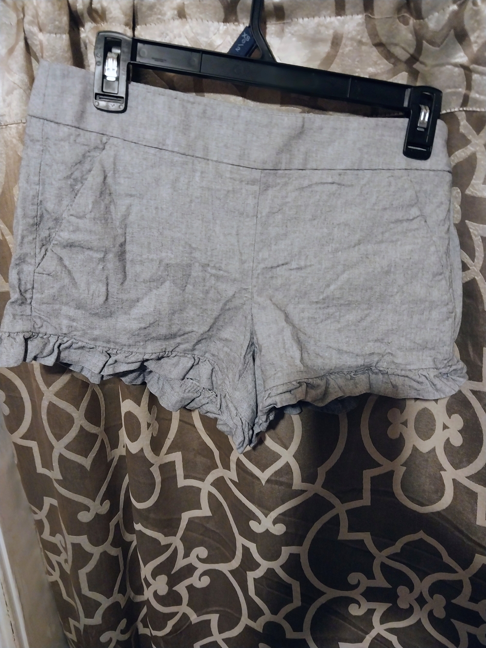 LOFT Light Gray Ruffle-Hem High Waist Shorts
